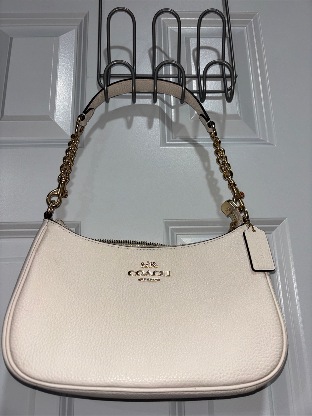 Coach Pebble Leather Shoulder Bag in Cream with Gold Hardware